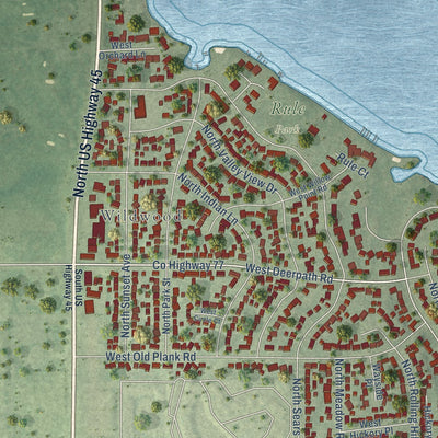 Second close-up of the map of Gages Lake, Illinois print showing more streets and buildings