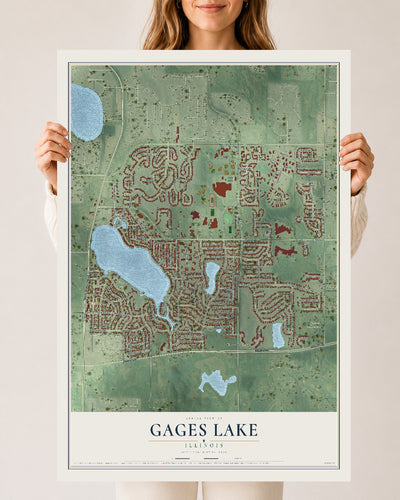 Map of Gages Lake, Illinois, 24 x 36 inch unframed archival matte print