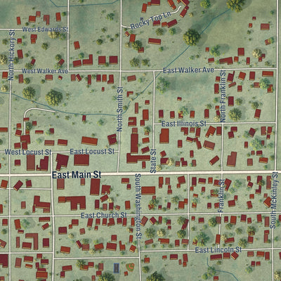 Close-up of the map of Galatia, Illinois print showing street and building detail