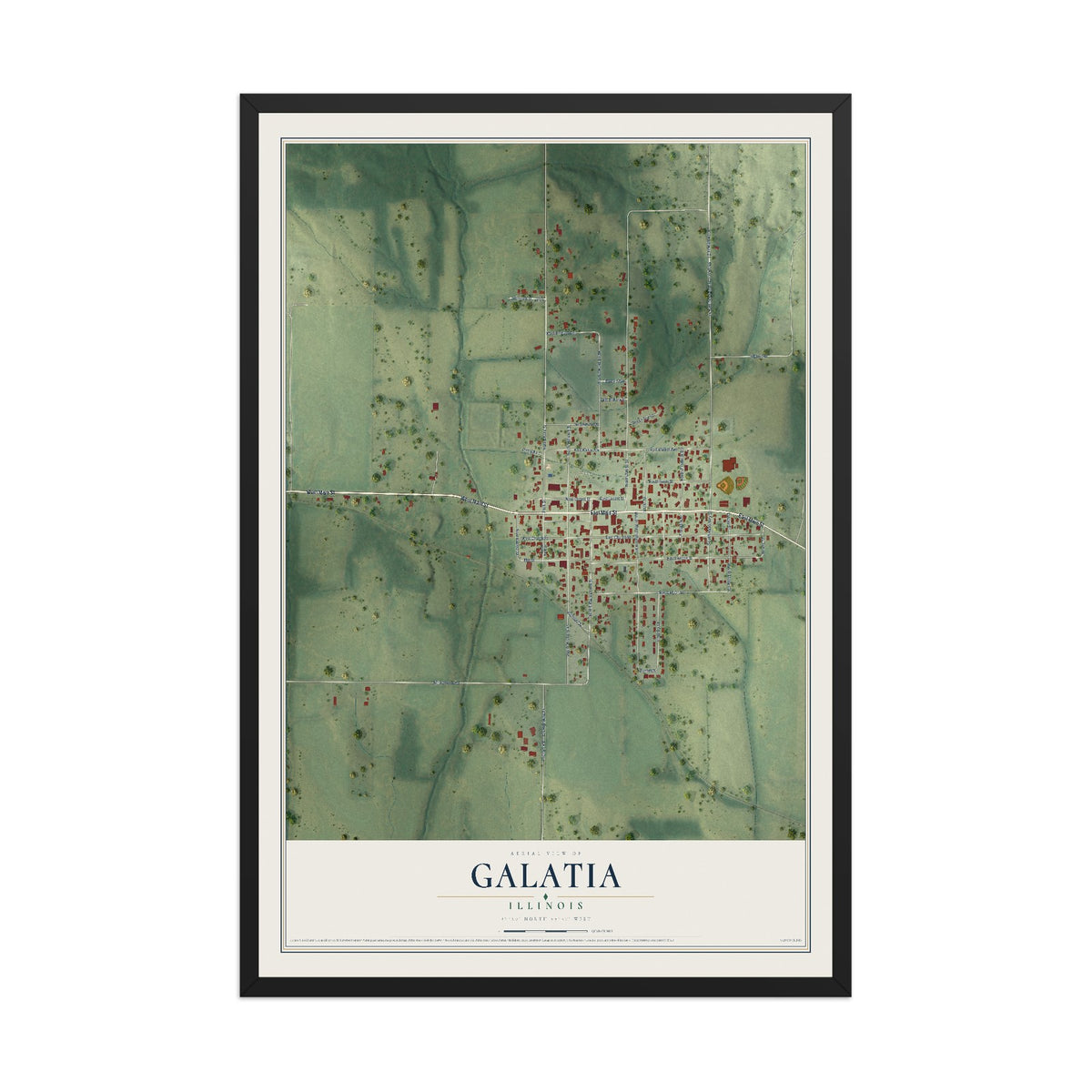 Map of Galatia, Illinois, 12 x 18 inch print in a black wood frame