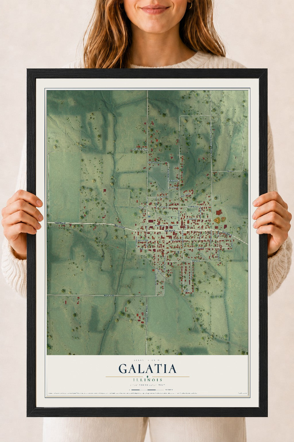 Map of Galatia, Illinois, 18 x 24 inch print in a black wood frame