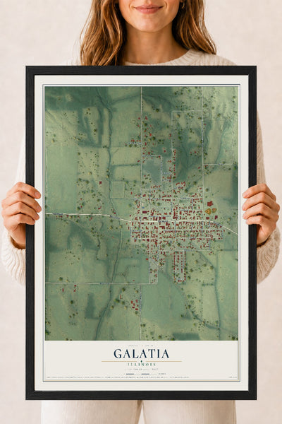 Map of Galatia, Illinois, 18 x 24 inch print in a black wood frame