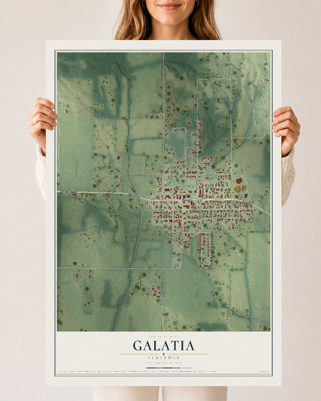Map of Galatia, Illinois, 24 x 36 inch unframed archival matte print