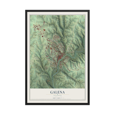 Map of Galena, Illinois, 12 x 18 inch print in a black wood frame