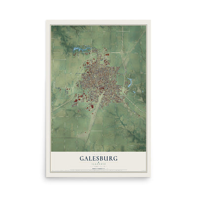 Map of Galesburg, Illinois, 12 x 18 inch unframed archival matte print