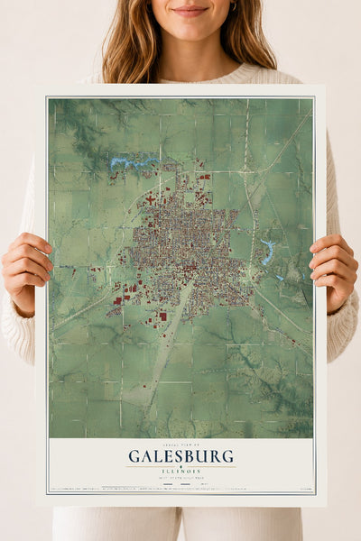 Map of Galesburg, Illinois, 18 x 24 inch unframed archival matte print