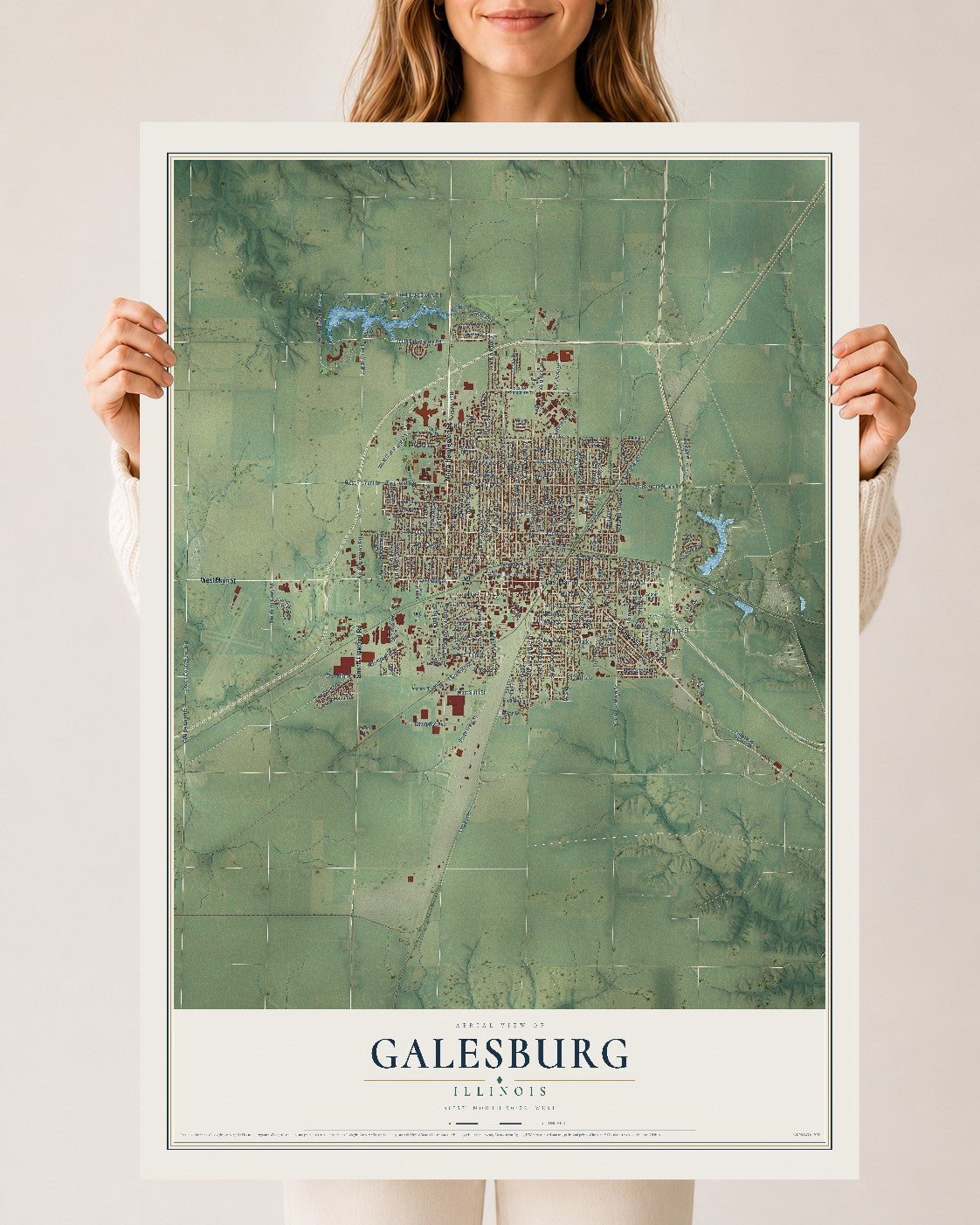 Map of Galesburg, Illinois, 24 x 36 inch unframed archival matte print