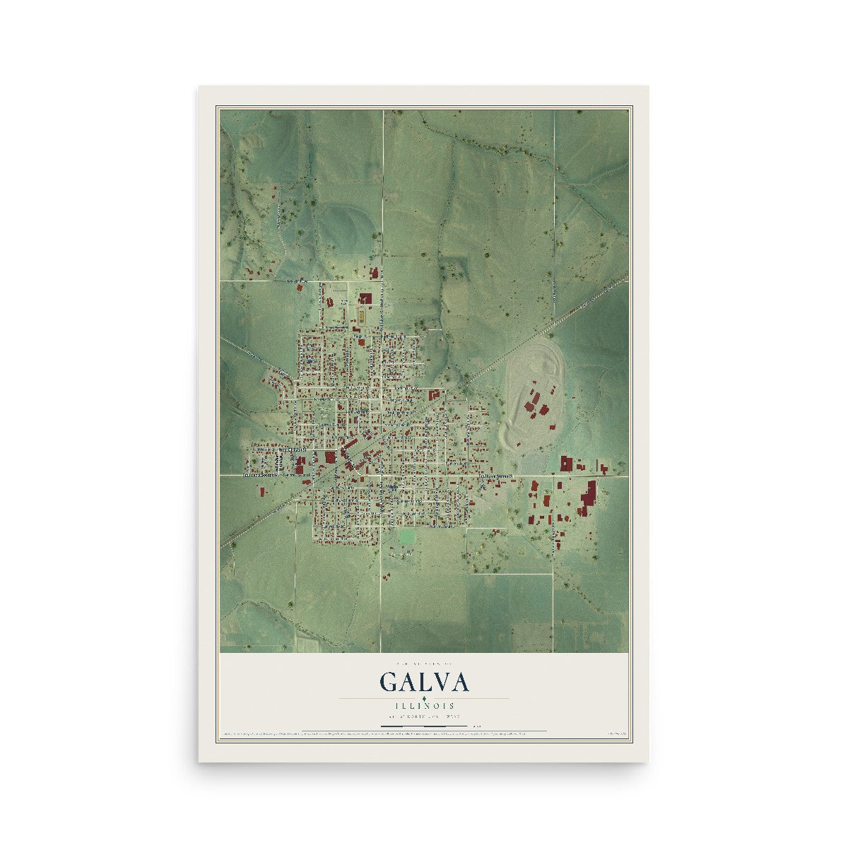 Map of Galva, Illinois, 12 x 18 inch unframed archival matte print