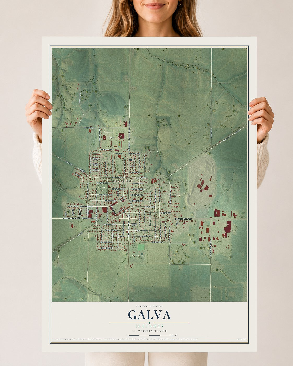 Map of Galva, Illinois, 24 x 36 inch unframed archival matte print