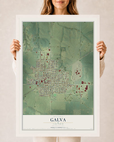 Map of Galva, Illinois, 24 x 36 inch print in a white wood frame