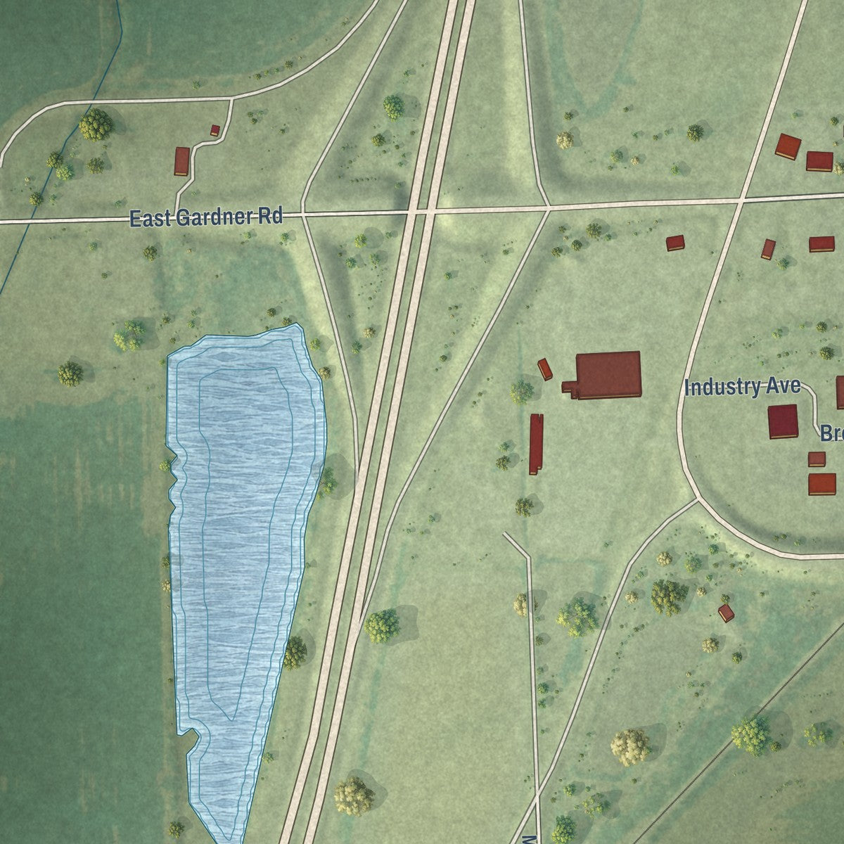 Second close-up of the map of Gardner, Illinois print showing more streets and buildings