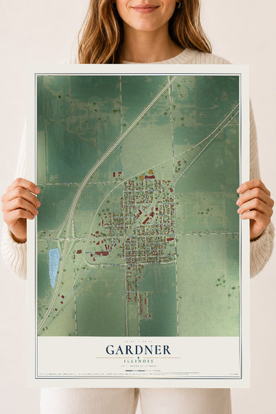 Map of Gardner, Illinois, 18 x 24 inch unframed archival matte print