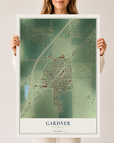Map of Gardner, Illinois, 24 x 36 inch unframed archival matte print