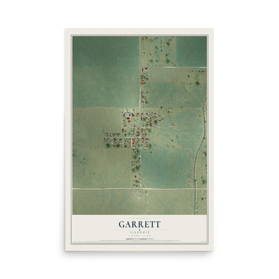 Map of Garrett, Illinois, 12 x 18 inch unframed archival matte print