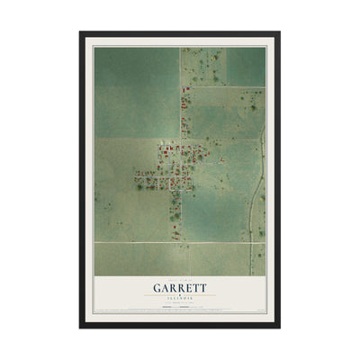 Map of Garrett, Illinois, 12 x 18 inch print in a black wood frame