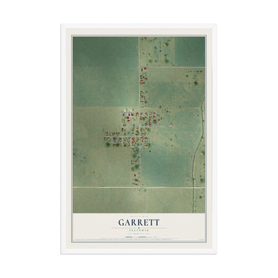 Map of Garrett, Illinois, 12 x 18 inch print in a white wood frame
