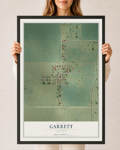 Map of Garrett, Illinois, 24 x 36 inch print in a black wood frame