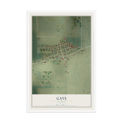 Map of Gays, Illinois, 12 x 18 inch print in a white wood frame