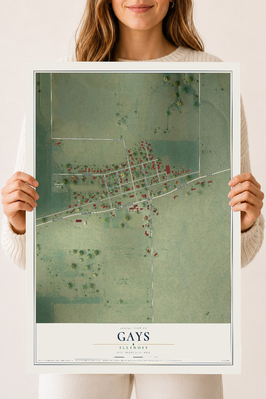 Map of Gays, Illinois, 18 x 24 inch unframed archival matte print