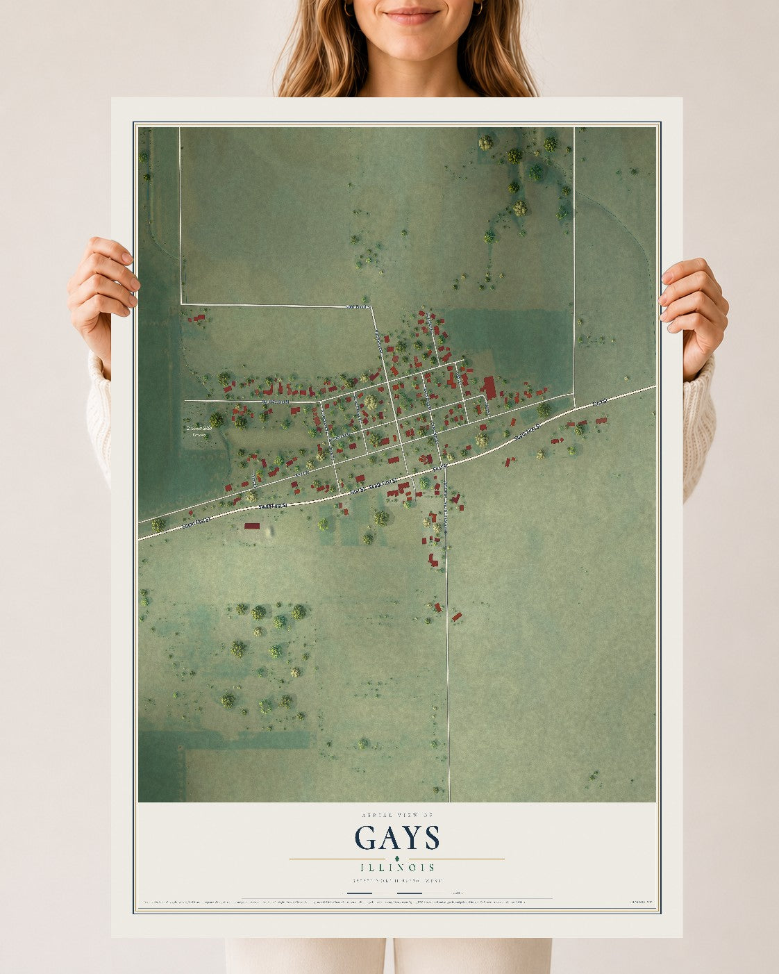 Map of Gays, Illinois, 24 x 36 inch unframed archival matte print