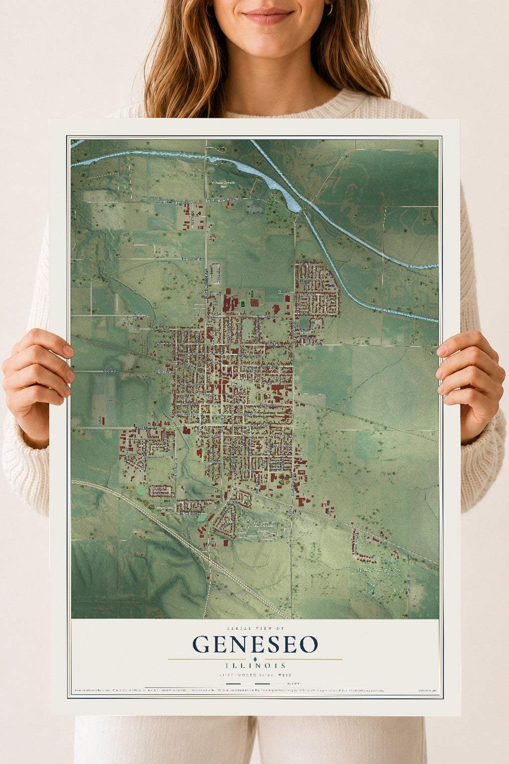 Map of Geneseo, Illinois, 18 x 24 inch unframed archival matte print