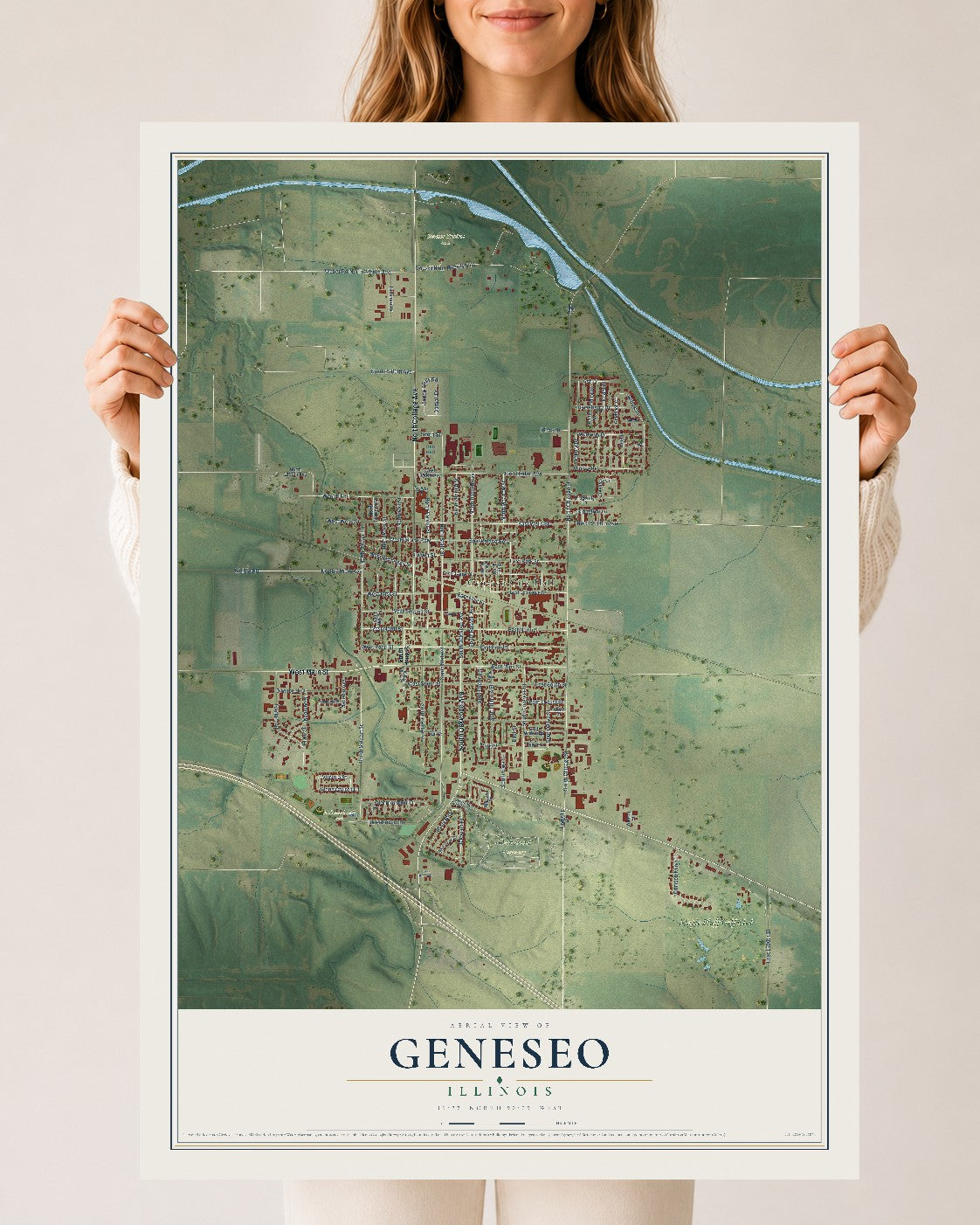 Map of Geneseo, Illinois, 24 x 36 inch unframed archival matte print
