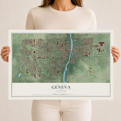 Map of Geneva, Illinois, 12 x 18 inch unframed archival matte print