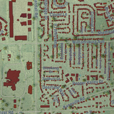 Close-up of the map of Geneva, Illinois print showing street and building detail