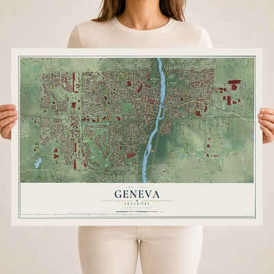 Map of Geneva, Illinois, 18 x 24 inch unframed archival matte print