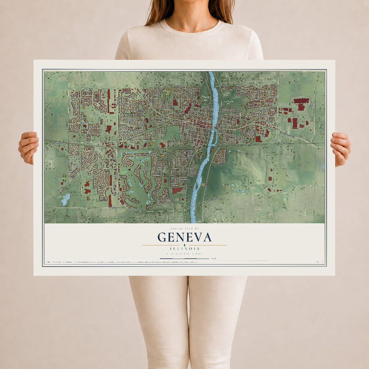 Map of Geneva, Illinois, 24 x 36 inch unframed archival matte print