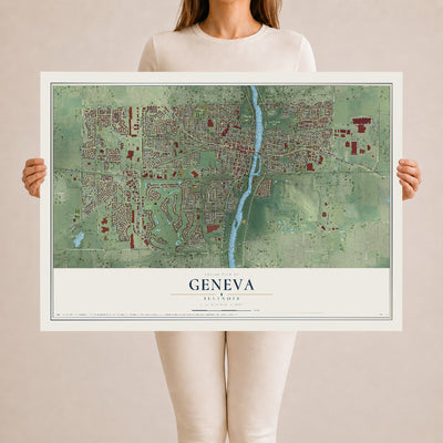 Map of Geneva, Illinois, 24 x 36 inch unframed archival matte print
