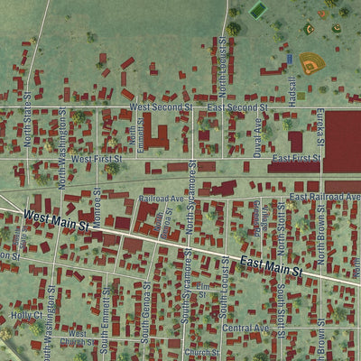 Close-up of the map of Genoa, Illinois print showing street and building detail