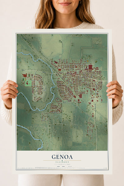 Map of Genoa, Illinois, 18 x 24 inch unframed archival matte print