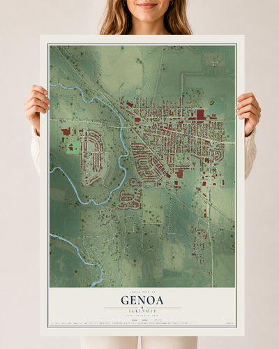 Map of Genoa, Illinois, 24 x 36 inch unframed archival matte print