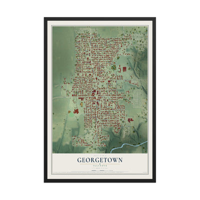 Map of Georgetown, Illinois, 12 x 18 inch print in a black wood frame