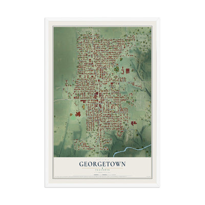 Map of Georgetown, Illinois, 12 x 18 inch print in a white wood frame