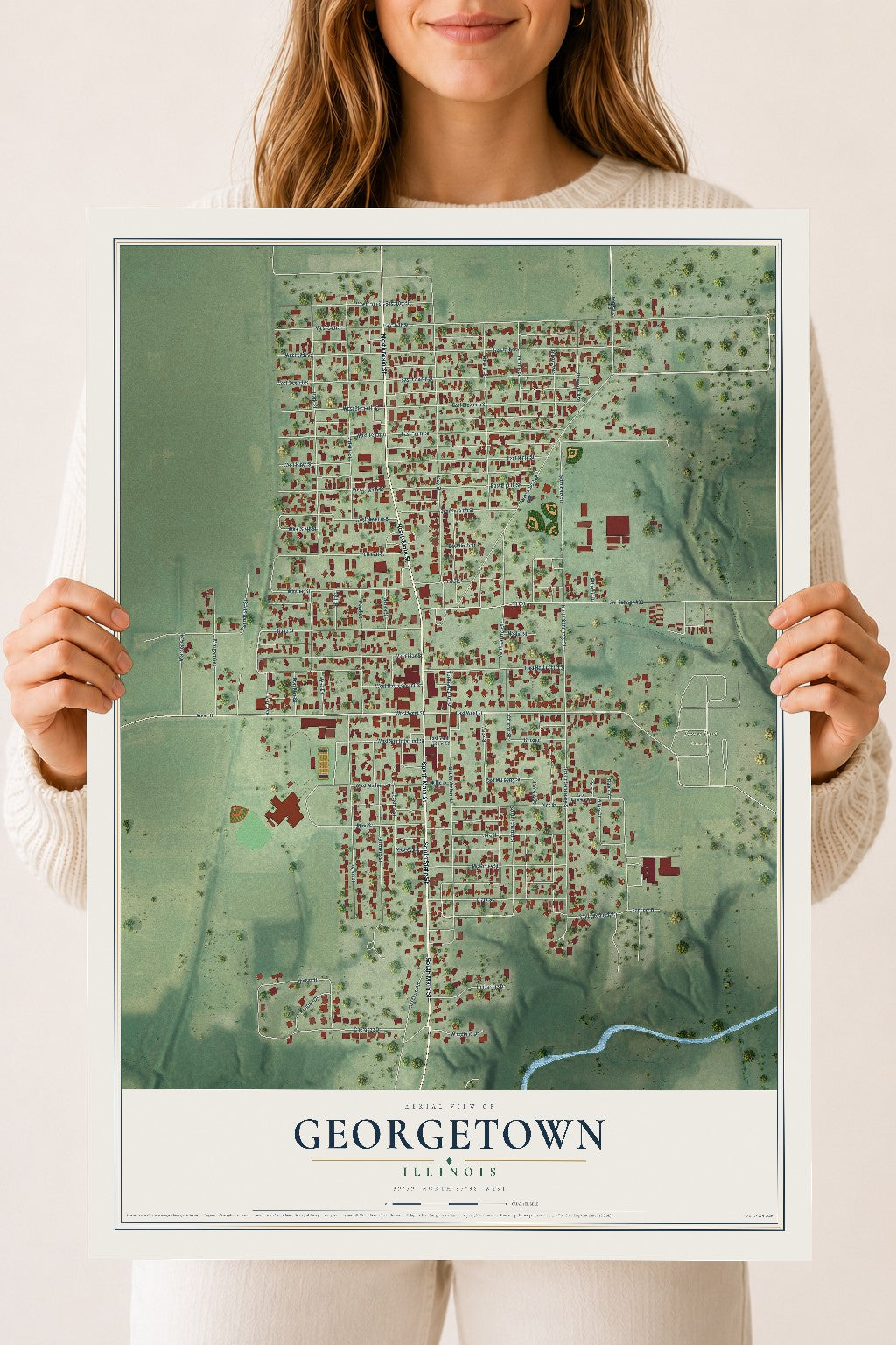 Map of Georgetown, Illinois, 18 x 24 inch unframed archival matte print