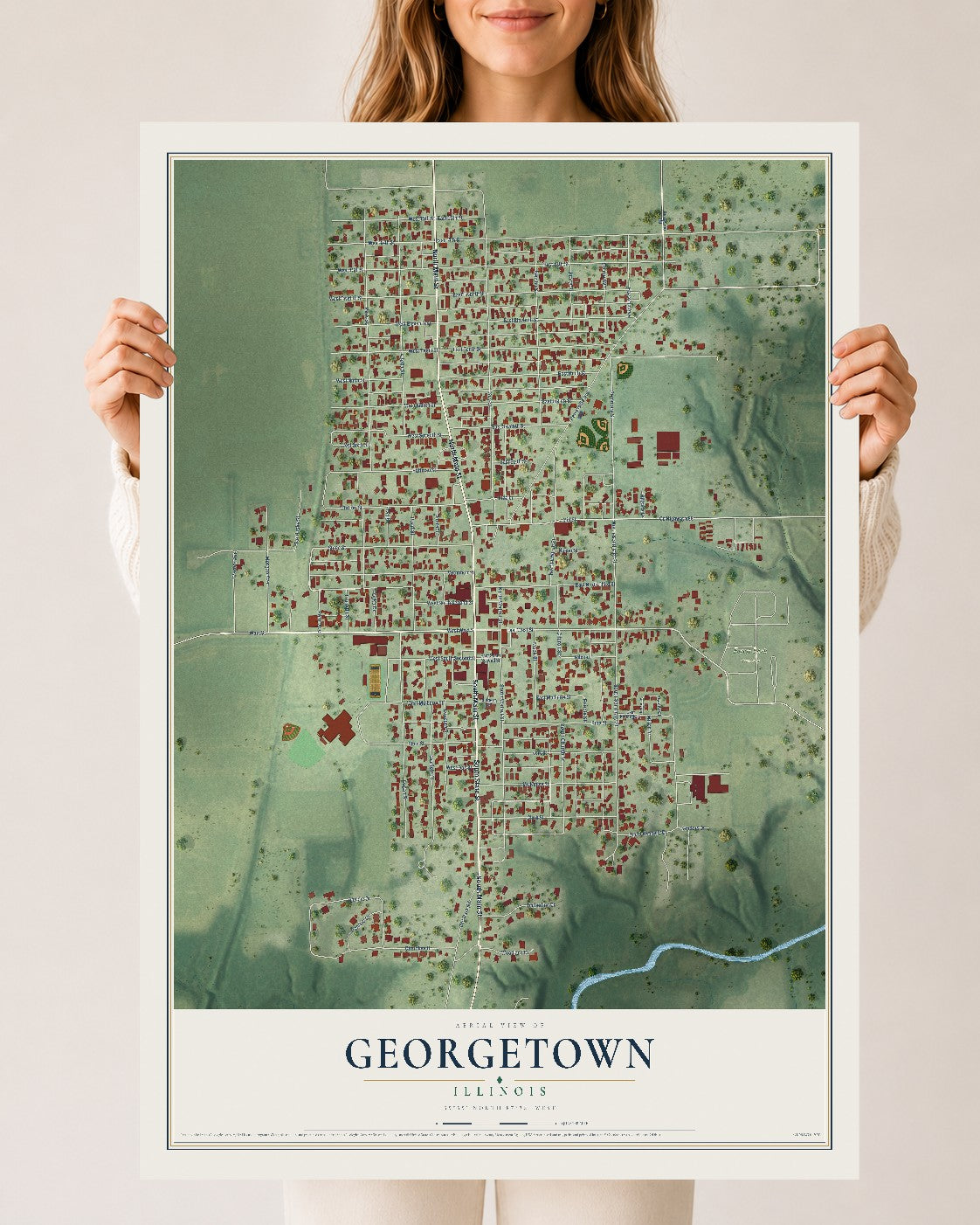 Map of Georgetown, Illinois, 24 x 36 inch unframed archival matte print
