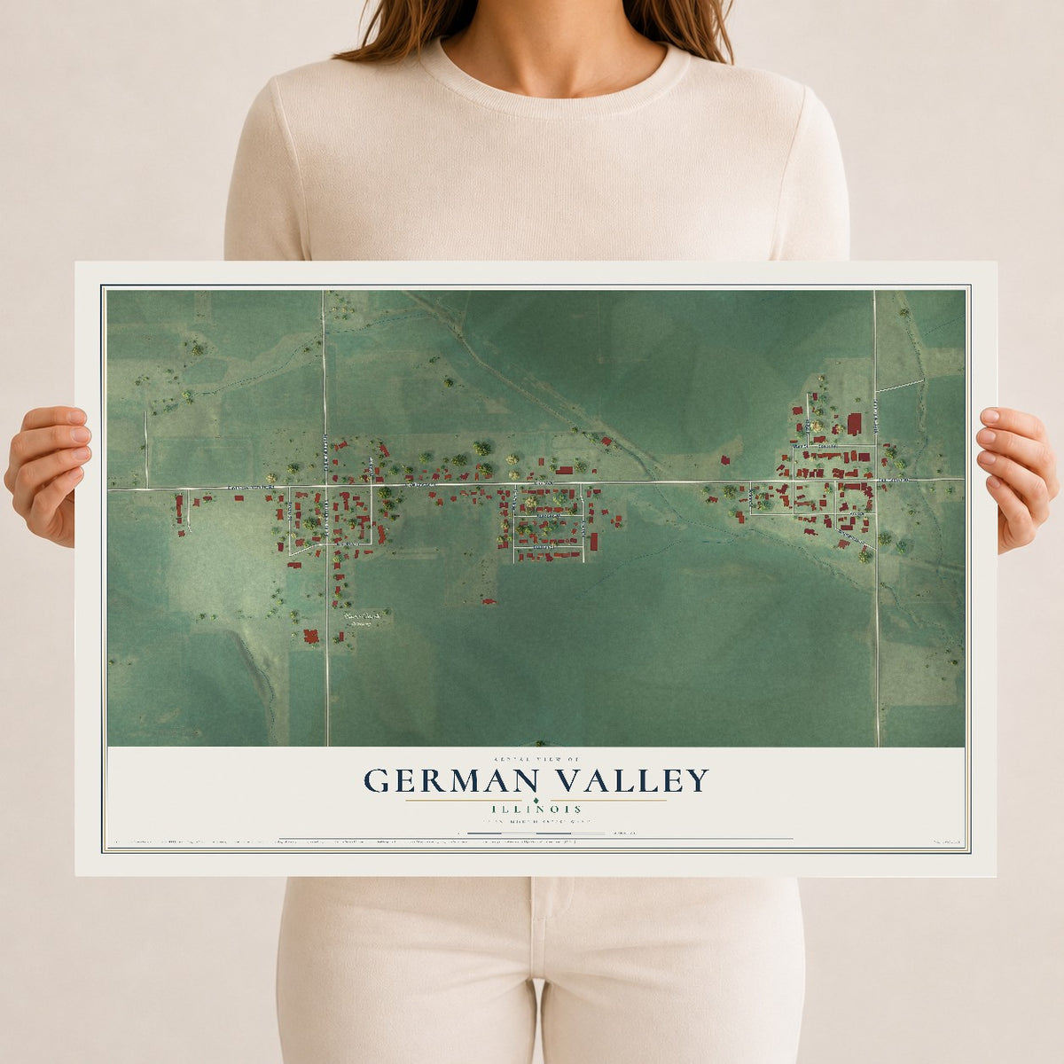 Map of German Valley, Illinois, 12 x 18 inch unframed archival matte print