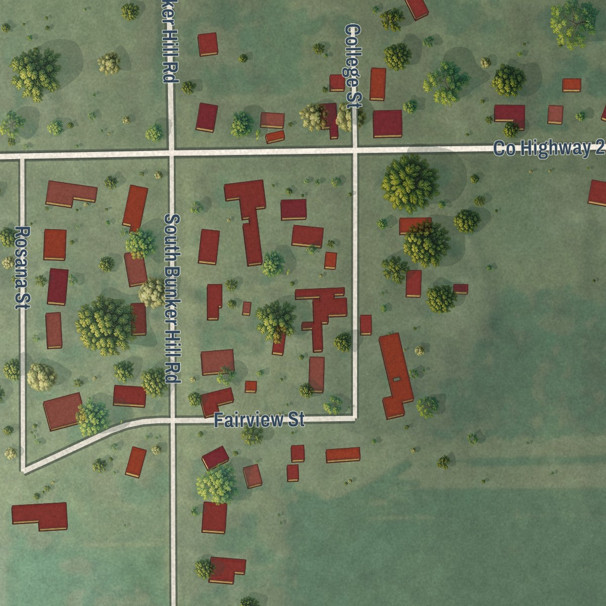 Close-up of the map of German Valley, Illinois print showing street and building detail