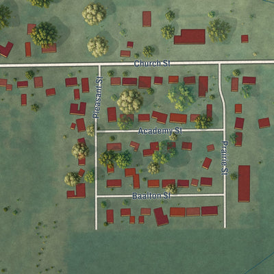 Second close-up of the map of German Valley, Illinois print showing more streets and buildings