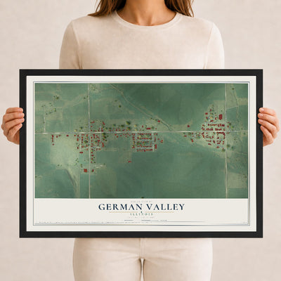 Map of German Valley, Illinois, 12 x 18 inch print in a black wood frame