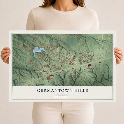 Map of Germantown Hills, Illinois, 12 x 18 inch unframed archival matte print