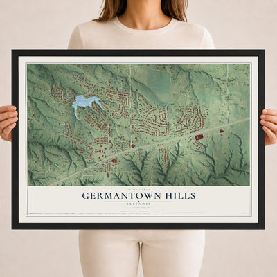 Map of Germantown Hills, Illinois, 18 x 24 inch print in a black wood frame