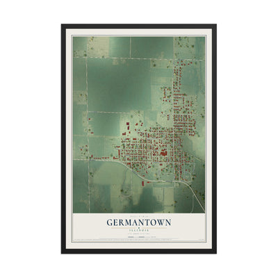 Map of Germantown, Illinois, 12 x 18 inch print in a black wood frame