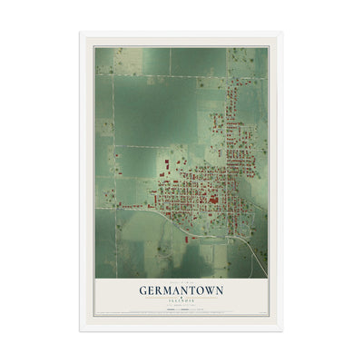 Map of Germantown, Illinois, 12 x 18 inch print in a white wood frame