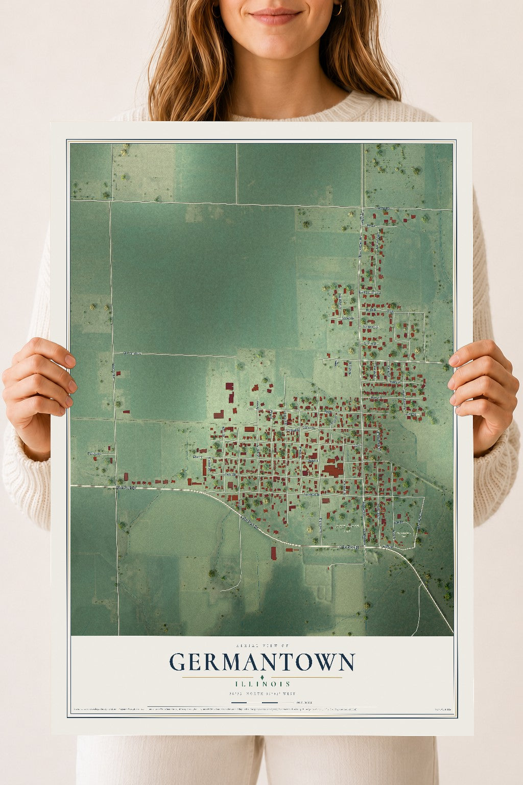 Map of Germantown, Illinois, 18 x 24 inch unframed archival matte print