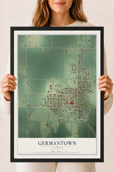 Map of Germantown, Illinois, 18 x 24 inch print in a black wood frame