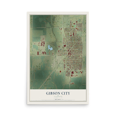 Map of Gibson City, Illinois, 12 x 18 inch unframed archival matte print