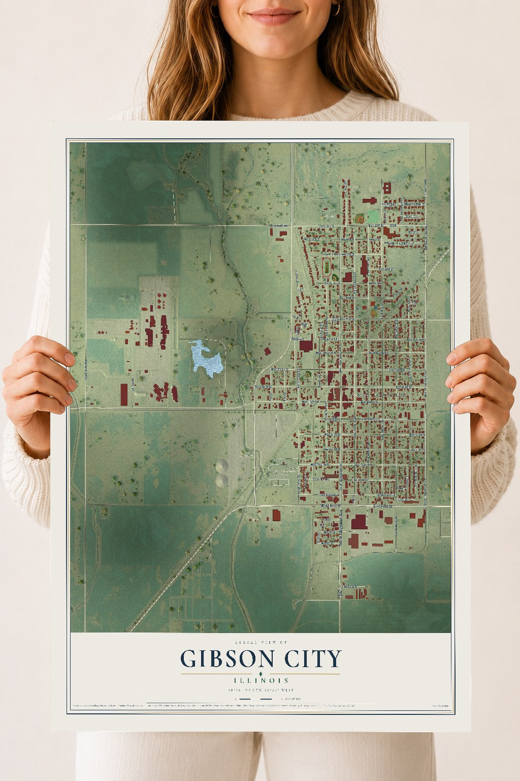 Map of Gibson City, Illinois, 18 x 24 inch unframed archival matte print